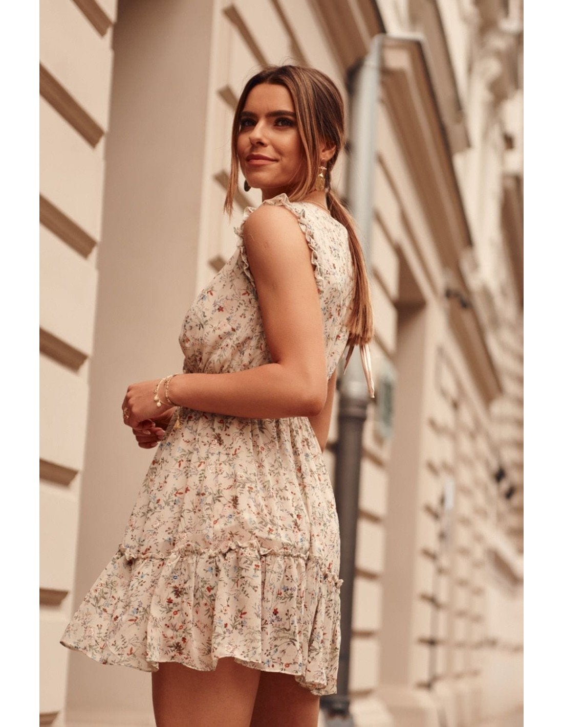 Delicate beige floral dress PR3187 - Online store - Boutique